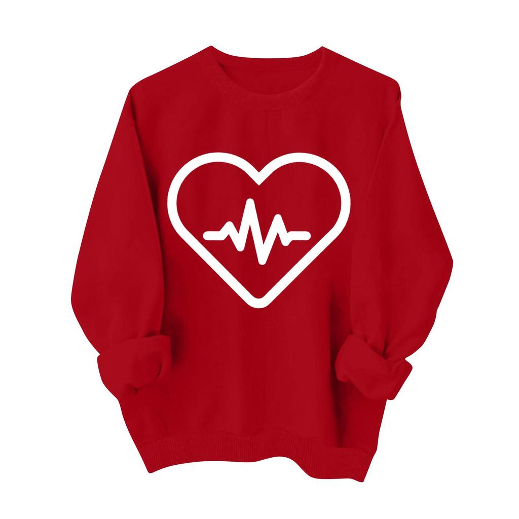 Sudadera informal a la moda para mujer, manga larga, estampado de corazón para San Valentín