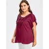 Lace V Neck Loose Women Blouse Large Size Lace-up Short Sleeve Shirts Ladies Solid Color Loose Sweet Office Elegant Fashion Simple Clothing