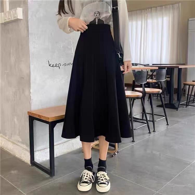 Women's High Waist A-Line Drape Midi Skirt for Autumn