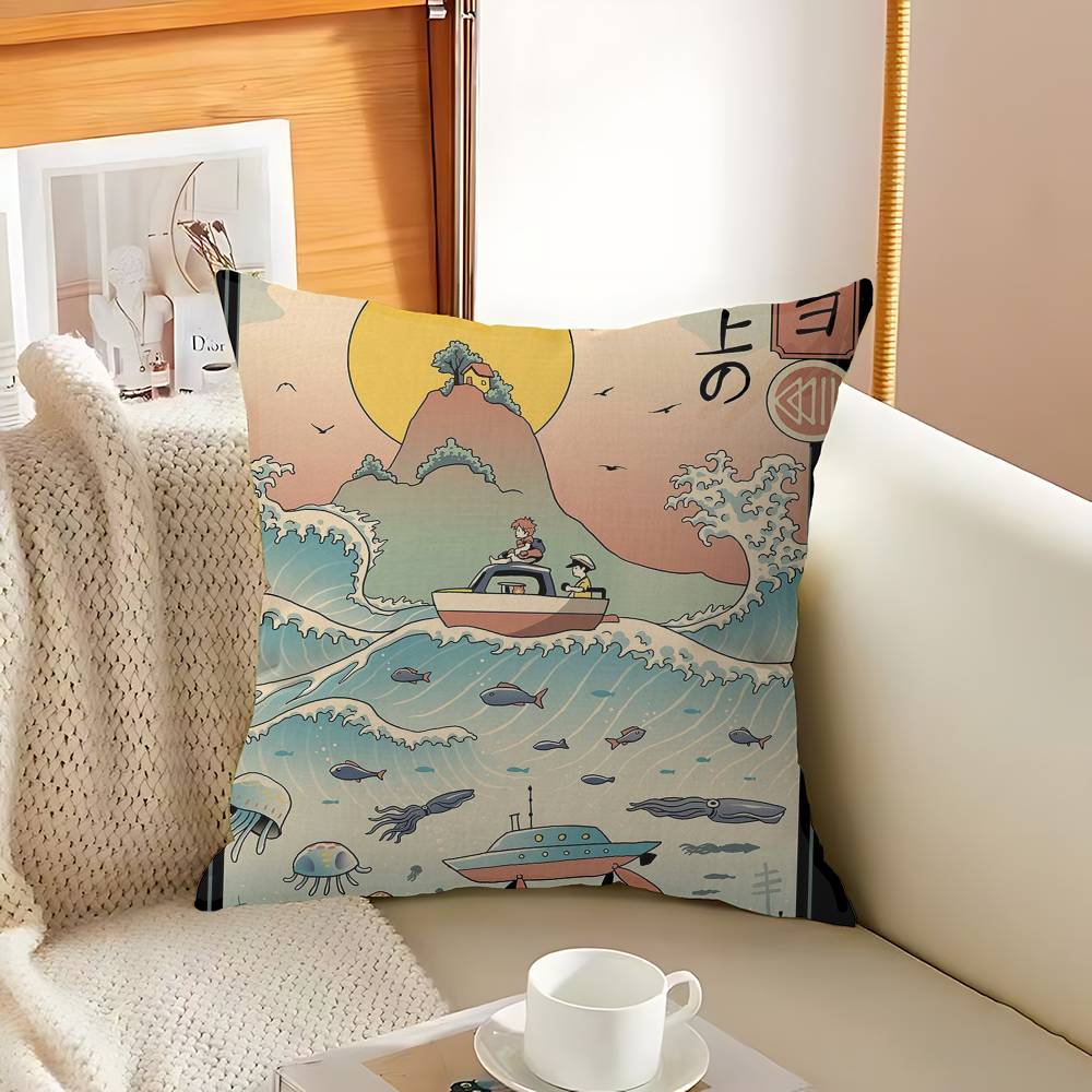 Studio Ghibli Ukiyo-e Collectie Bureaukussen, Kussensloop, Autokussenhoes, 45x45 cm, Lendenkussensloop, Bankkussenhoes