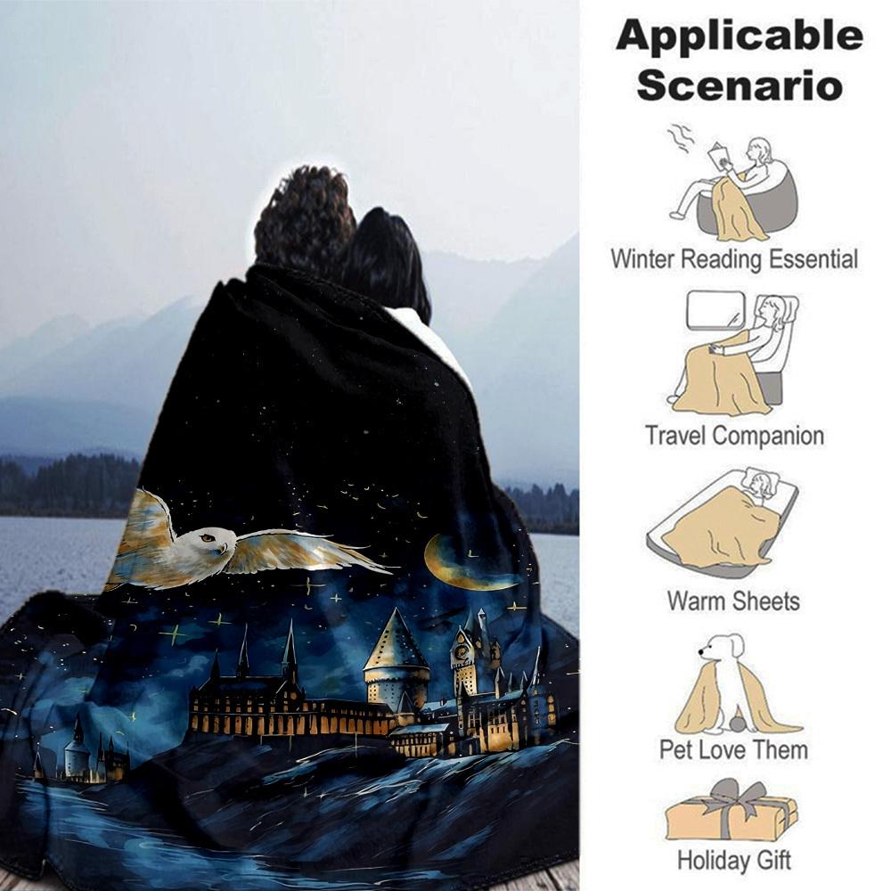 1pc Hogwarts Owl Flannel Blanket Soft Warm Throw for Home, Office, Travel, All-Season Cozy Bedding Gift L1482