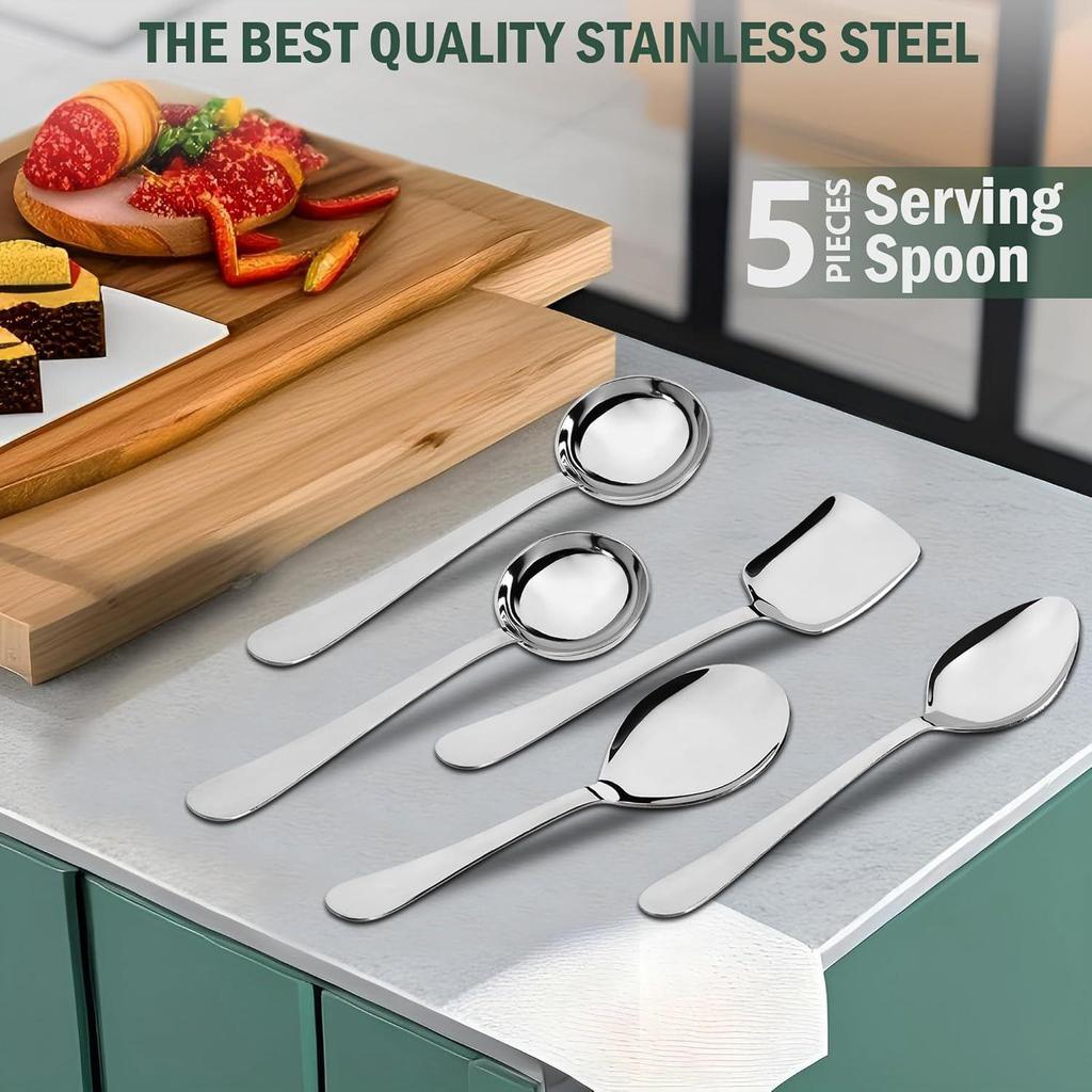 5 Pieces Stainless Steel Serving Spoons Set for Dining Table/Kitchen, 1.8 Mm Heavy Gauge
