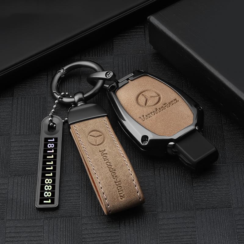 2025 New Suede Leather Car Key Case Cover Shell for Mercedes Benz A B R G Class GLK GLA GLC GLR W204 W210 W176 W202 W463 Auto Ac