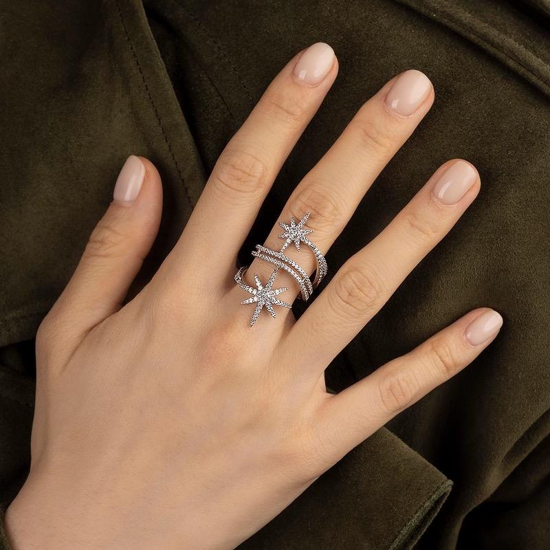 Double Meter Meteor Ring Made of Pure Silver High Carbon Zirocn, Personalized and Fashionable Electroplating Unisex Gift
