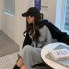 2023 Autumn/Winter Women's Plus Size Velvet Hooded Sweatshirt Dress - Loose, Lazy Style, Over-the-Knee Skirt, Slimming Fit