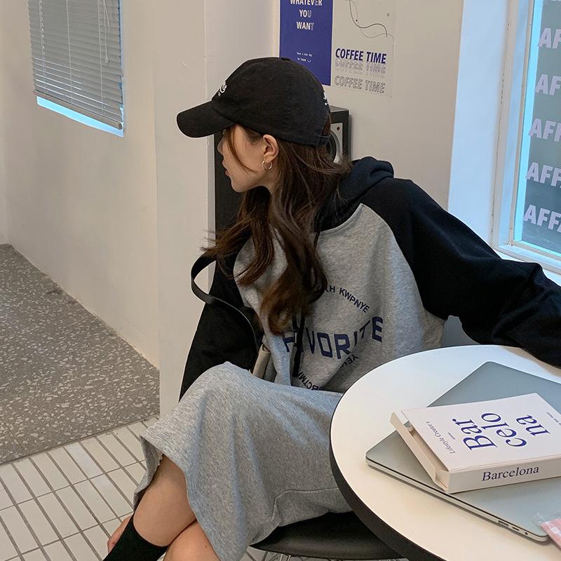 2023 Autumn/Winter Women's Plus Size Velvet Hooded Sweatshirt Dress - Loose, Lazy Style, Over-the-Knee Skirt, Slimming Fit