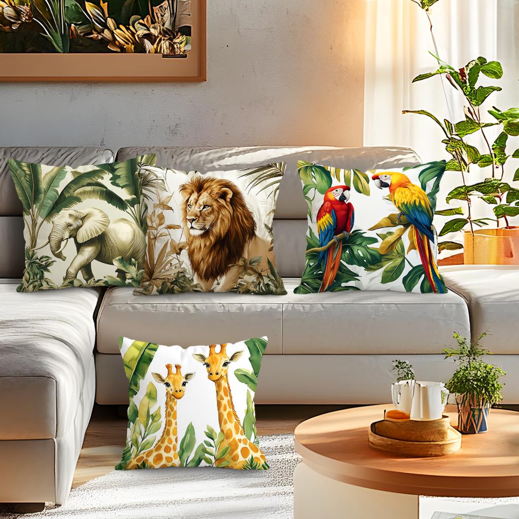 Home Decor Wild Animals In Tropical Jungle Pillow Covers Pattern Cushion Cover Suitable for Sofa Bedroom Car Pillow Cover