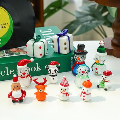 Miniature Glass Christmas Snowman Ornaments Cute Cartoon Christmas Home Desktop Decorations Landscape DIY Gifts Accessories New