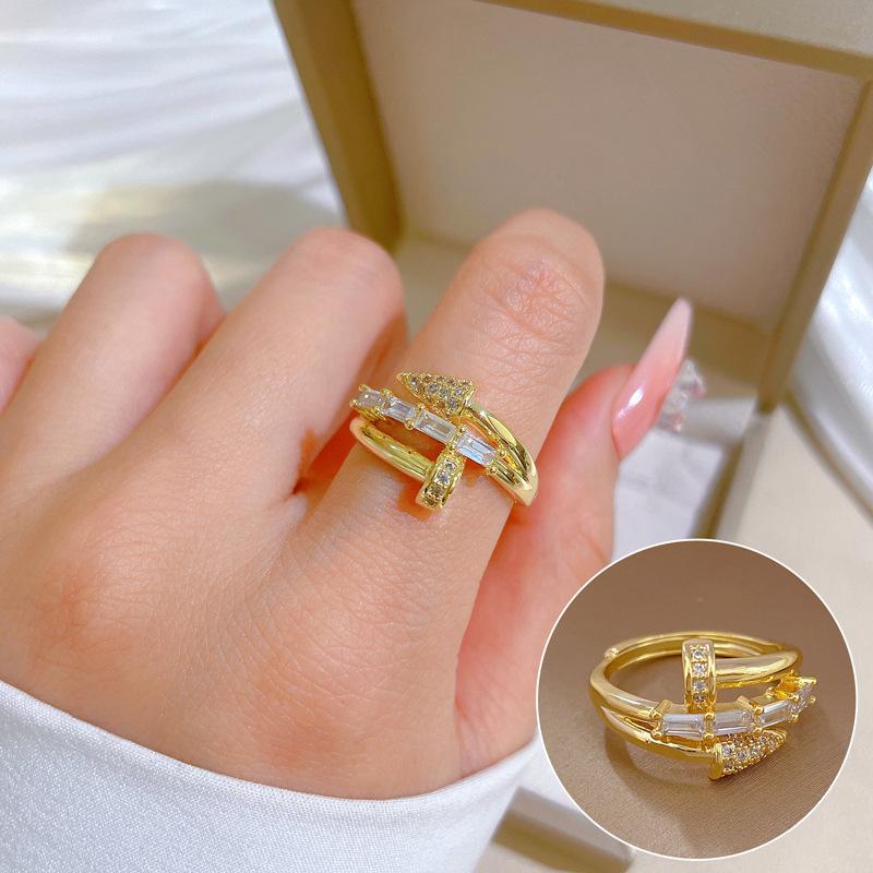Design Wind Geometric Diamond Bead Ring Women'S Cold Wind Open Ring