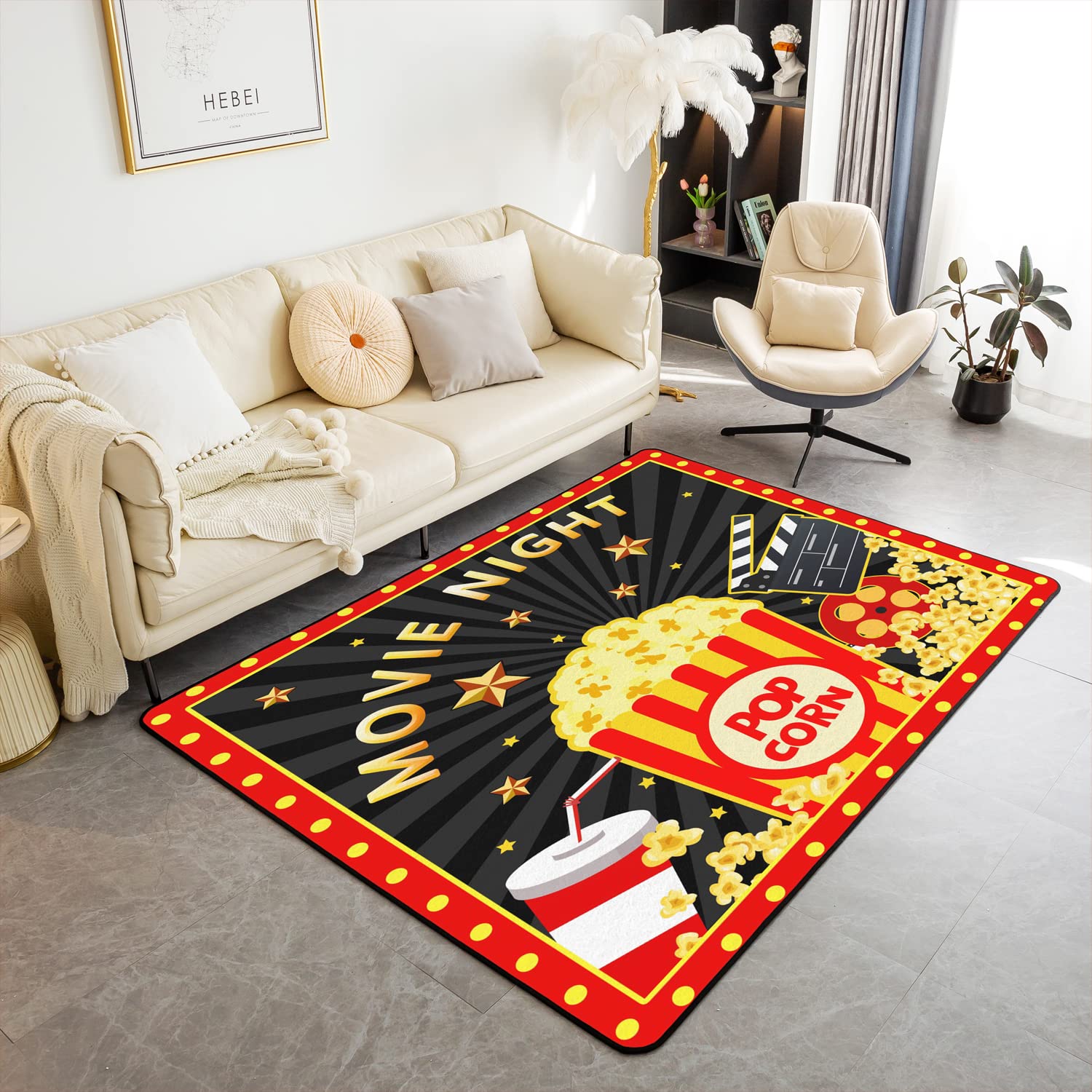 

Popcorn Movie Theater Decor Carpet , Cinema Poster Living Room Rugs for Vintage Cinema Movie Theater Indoor Floor Mat Doormat 40x60cm