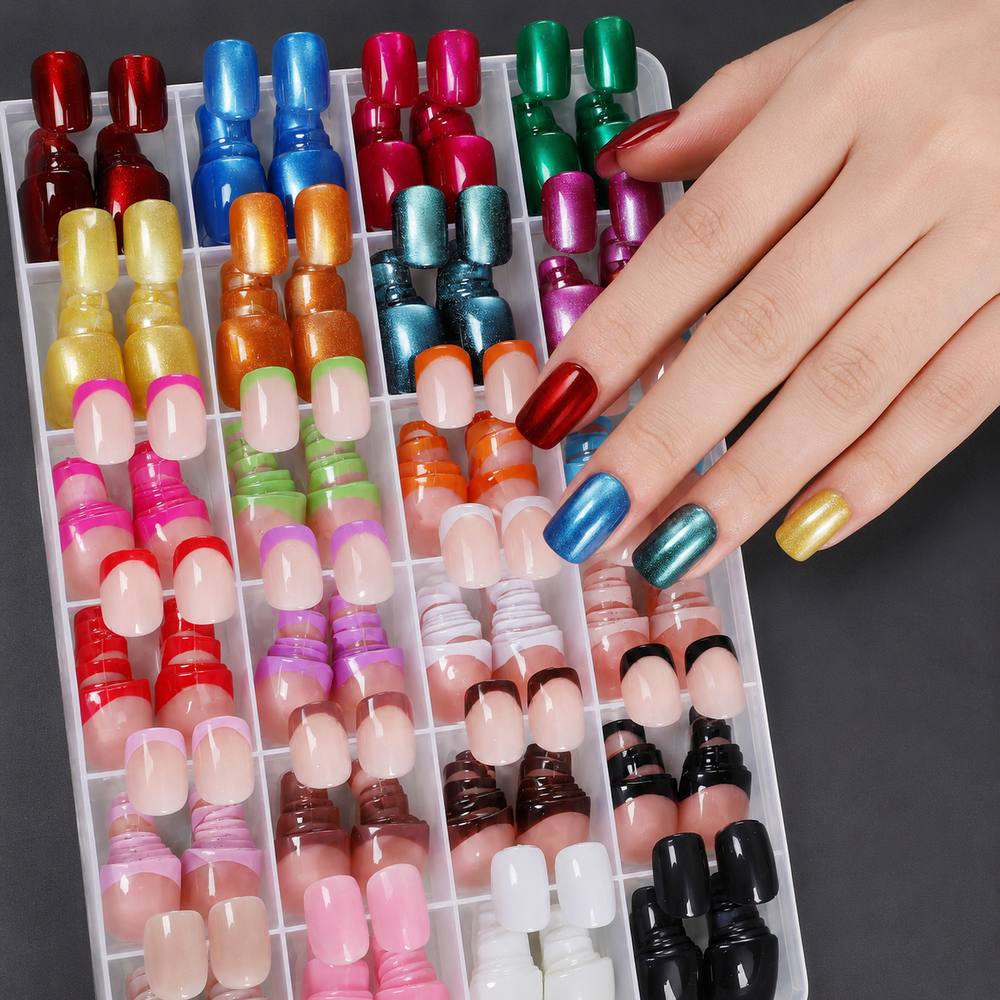 288Pcs Chic French Cat Eye Press On Nail 24 Different Colors French Cat Eye Fake Nail Office Appropriate Cat Eye False Nail