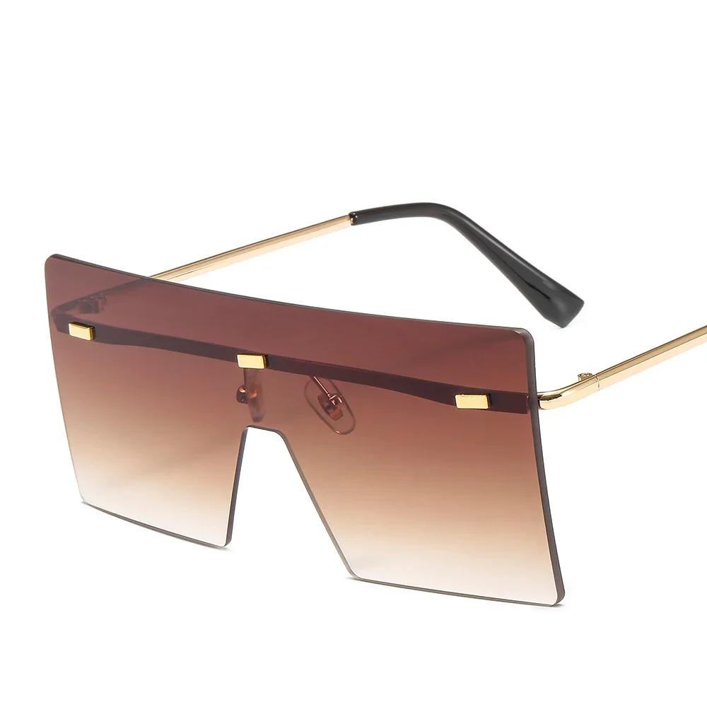 Oversized Rimless Sunglasses for Women Metal Gradient UV400 Luxury Fashion Shades Eyewear