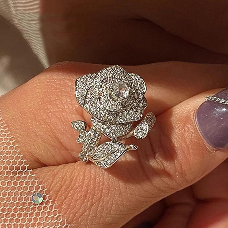 European and American Rose Ring, Adjustable Opening, Shiny Ring for Women, Engagement Gift Fashion Explosion