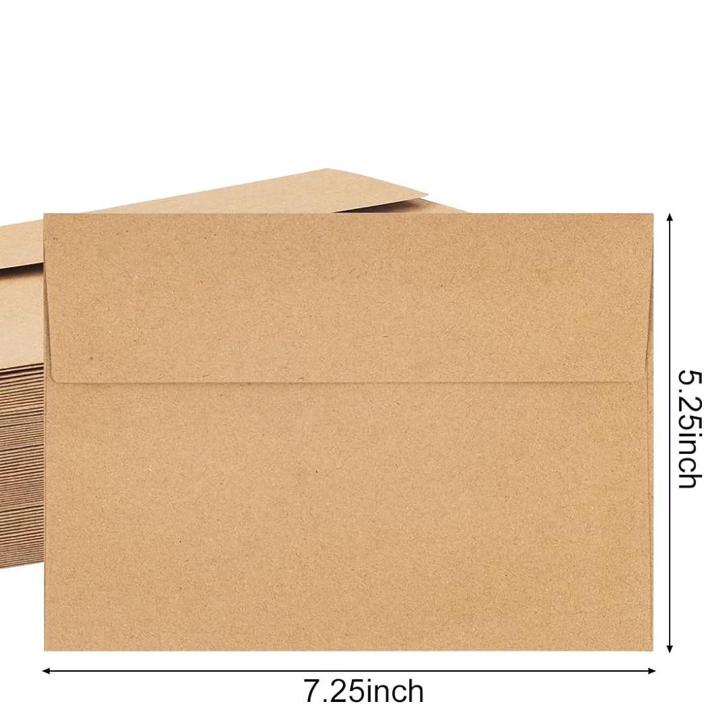 50pcs Kraft Envelopes 5 X 7 Inch,A7 Envelopes, Card Envelopes, Kraft Paper Envelopes, Invitation Envelopes, Postcard Envelopes