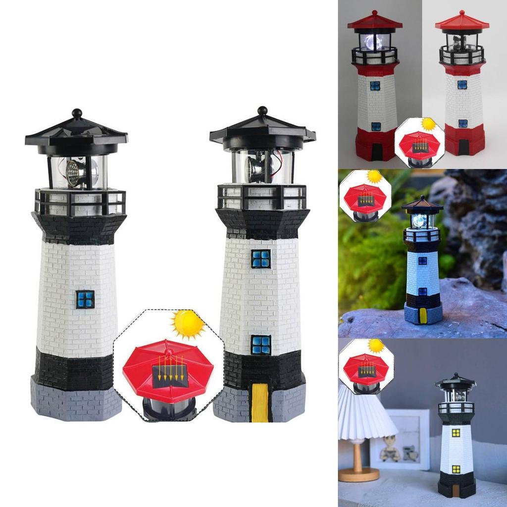 Elegant Outdoor Solar Resin Rotating Lighthouse Garden Decor Lights For Yard Spaces