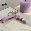 Decorative Handbag Charm Silicone Flower Keychain with Faux Leather Wristlet Car Key Ring Pendant Pendant Backpack Wood Beads Women