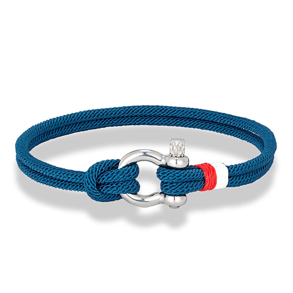 Navy Blue Braided Rope Bracelet Stainless Steel Mini Horseshoe Shackle with Screws Bracelets for Men Women Couple Jewelry