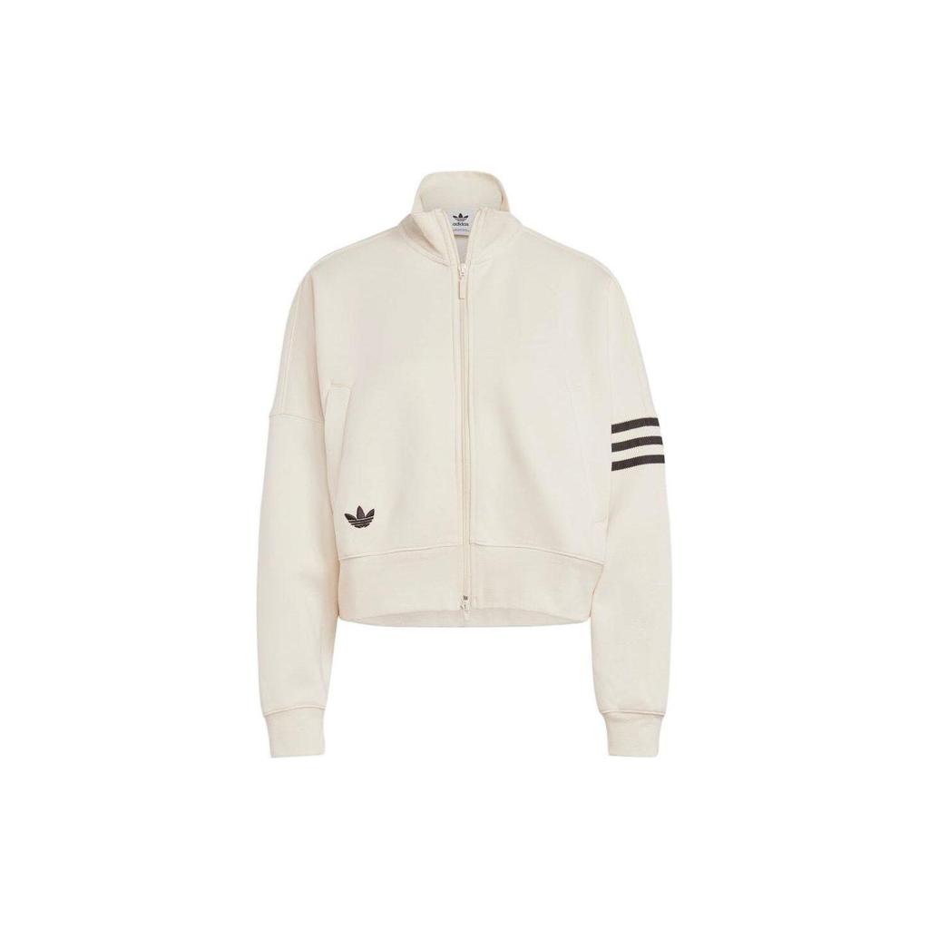 adidas Originals Trefoil Logo High Collar 3-Stripe Zip-Up Sports Jacket Women Jacket Miracle-White IB7316