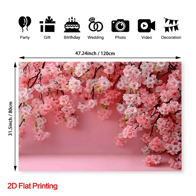 2D Minimalist Pink Background with Sakura Flowers Backdrop