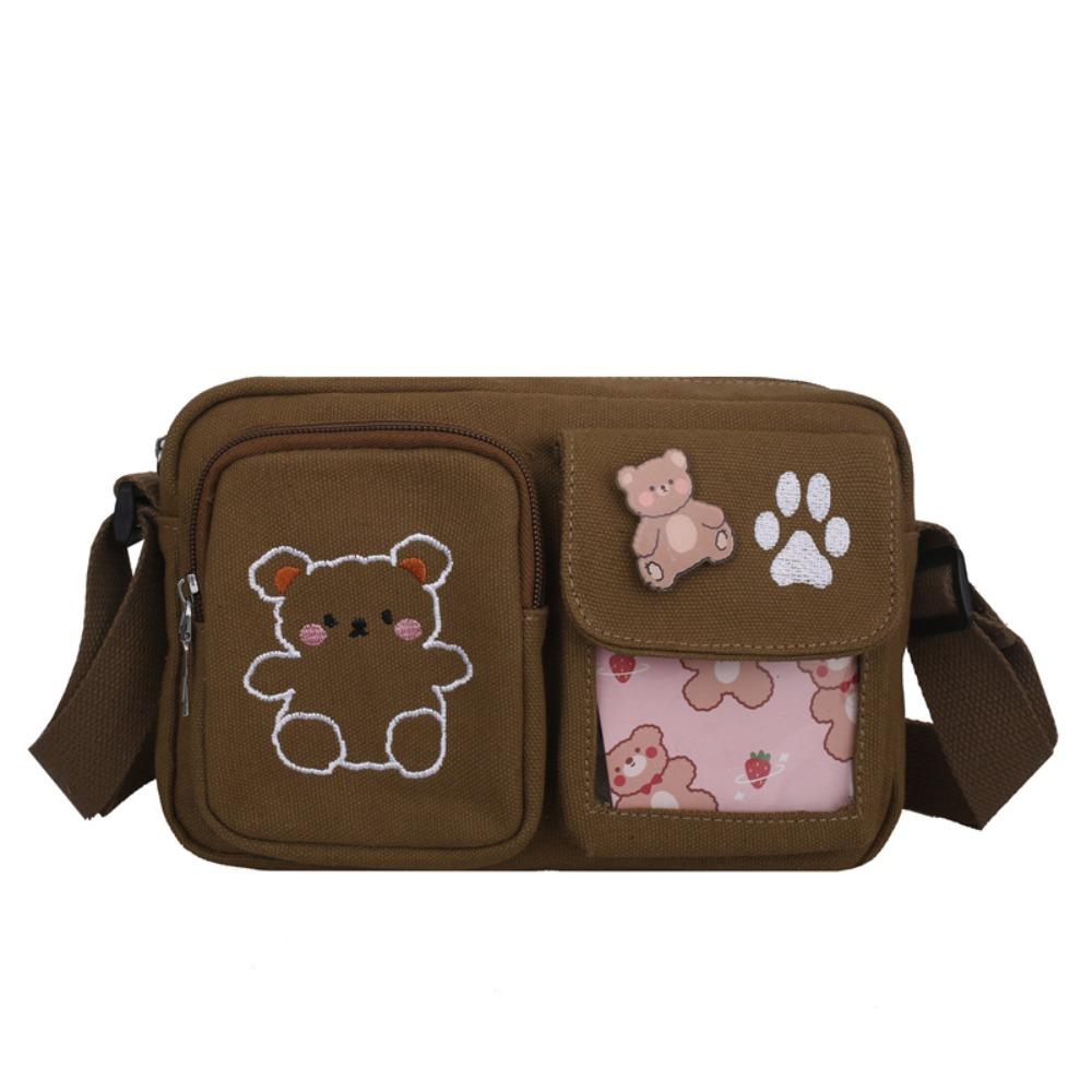 Embroidery Bear Transparent Itabag Solid Color Shoulder Bag Cute Canvas Shoulder Bag Student