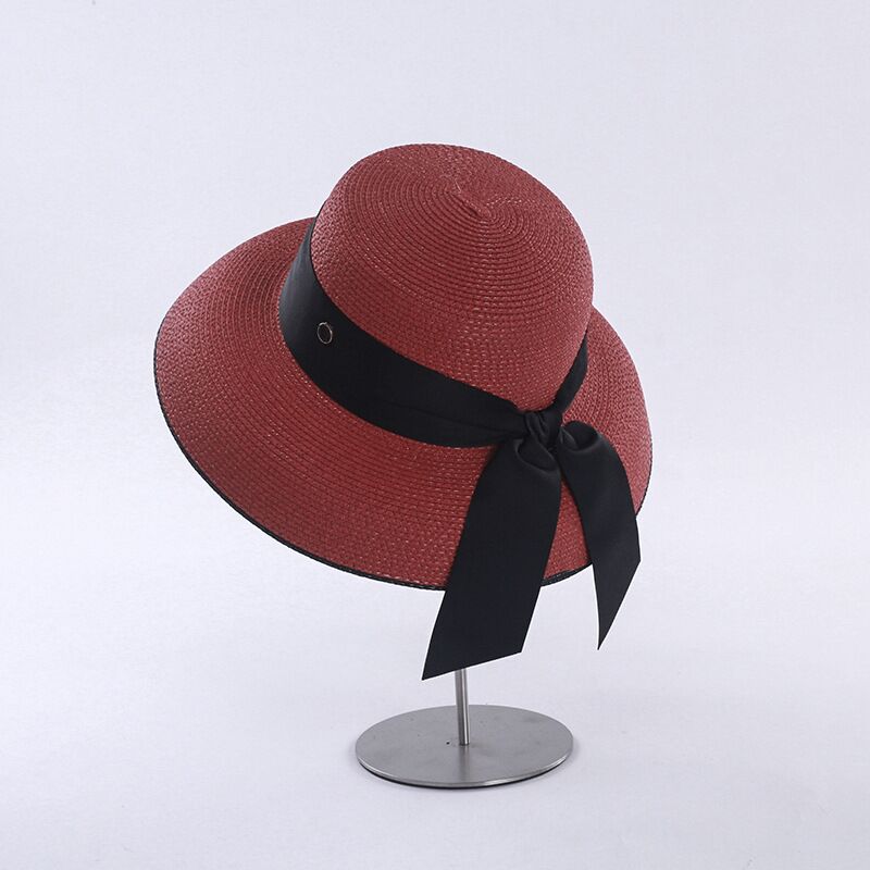 Retro French Hepburn Straw Hat Bow Female Summer Seaside Big Brim Sun Protection Shade Travel Vacation Leisure Wild Brim Beach H