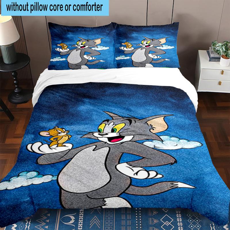 3PCS Cat And Mouse In Flowers 3pcs Bedding,Including 3PCS Duvet Cover And 2pcs Pillowcases Perfect for Christmas,Ideal for Bedroom, Dormitory