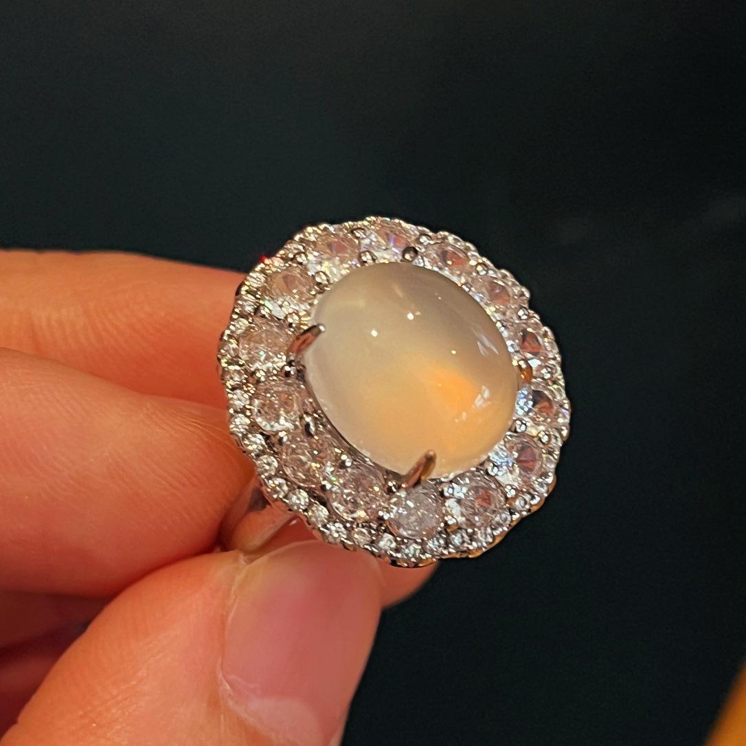 Нефритовый Белый Ледяной Цвет Глянцевое Натуральное Белое Халцедоновое Кольцо Агатовое Кольцо Реальное Фото