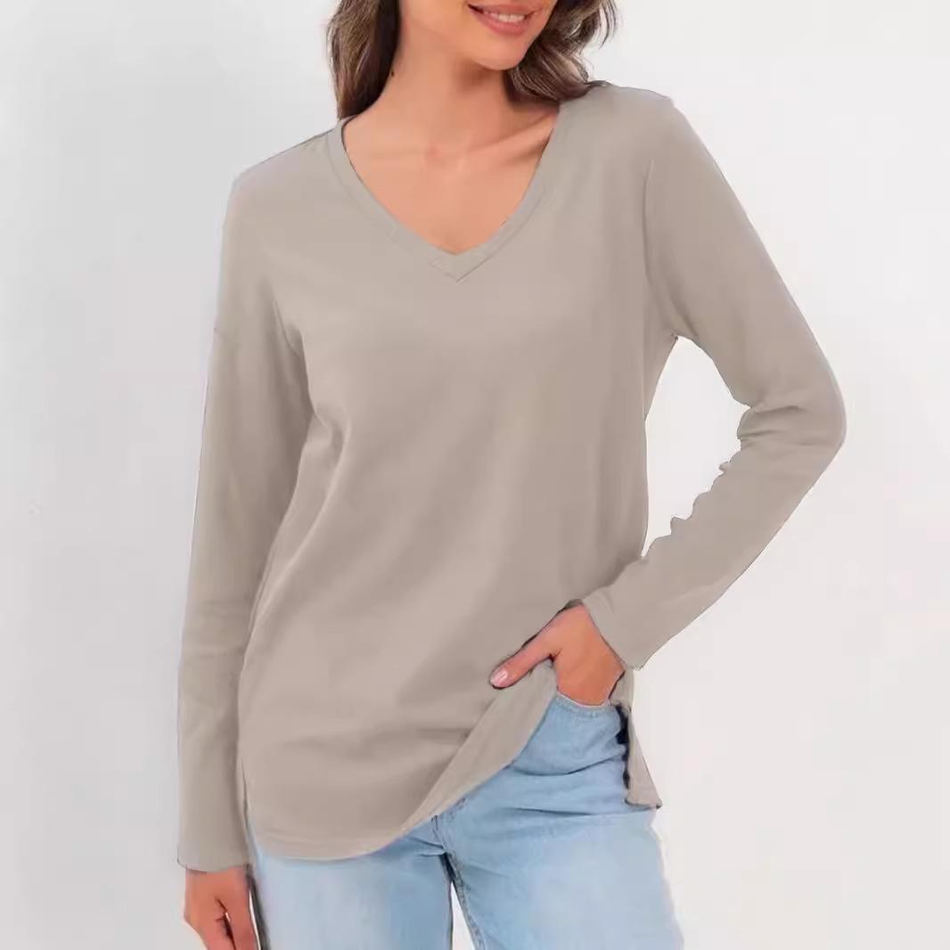 

Женская классическая повседневная футболка с длинным рукавом для осени и зимы 2XL абрикосовый