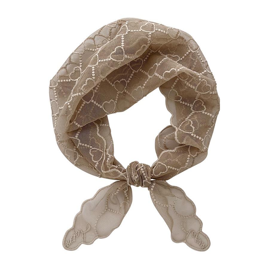 Girl French love silk scarf spring and summer new versatile lace triangle scarf printed decorative headscarf women tied hair streamer