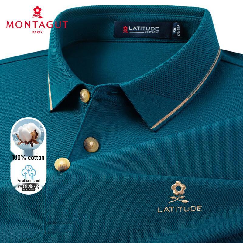 MONTAGUT Herren 100% Baumwolle Langarm-Poloshirt