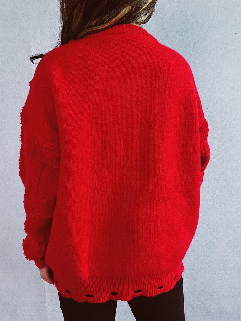 Solid color handmade pearl Christmas three-dimensional decoration plush New Year sweater Christmas sweater 3612 EMA