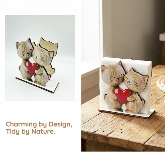 Wooden Cartoon Napkin Holder, Open Design Cute Animal Shapes, Non-Slip Base Durable Countertop Organizer for Kitchen Dining Table