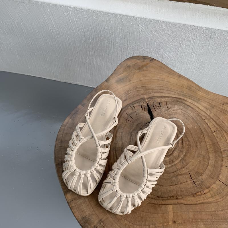 

Korean version of woven belt hollow flat-bottomed beach sandals women s summer 2025 new soft-soled comfortable Roman shoes temperament 40 абрикосовый