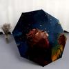 Lion King,Night Sky Fully Automatic Themed Umbrella   8 Ribs Durable Iron Frame, Tri Fold Compact Design, Perfect As a Gift, Travel Umbrella