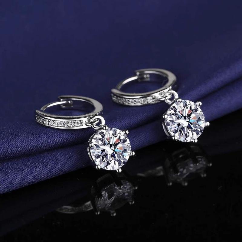 Aishang Tassel Imitation Zircon Six-Claw Two-Carat Earrings Femininity Ear Buckle Earrings