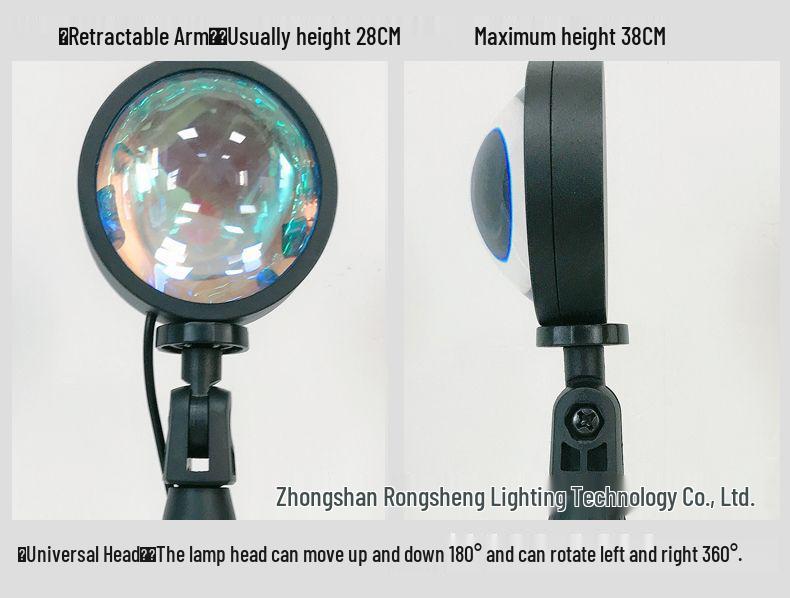 Telescopic RGB Sunset Projection Lamp with Remote Control, USB Table Lamp, 16 Colors, Rainbow & Sunset Effects