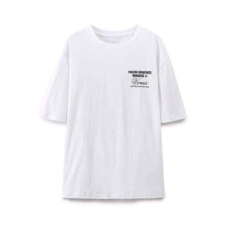 Fashion Style 2024 Summer New Women's Clothing Casual Loose Contrast Color Printed T-shirt 0085031 250