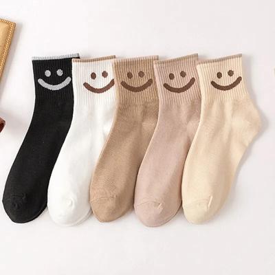 5 Paar Kawaii Damen Smiley Gesicht Polyester Socken Herbst Winter Einfarbig Lustig Slouch Damen Socke