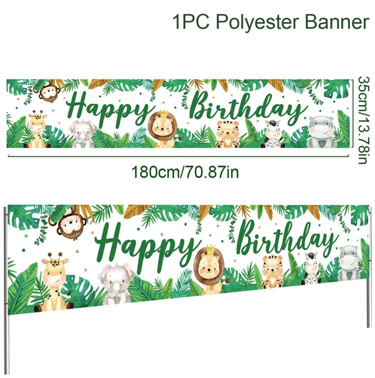 

200*40cm Jungle Animal Theme Safari Happy Birthday Party Decoration Baby Shower Banner Background Kids Favor Monkey Giraffe