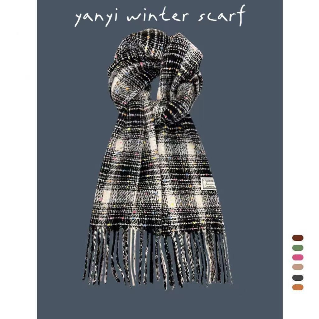 Women's Autumn & Winter Plaid Scarf: Thick Imitation Cashmere Shawl, Solid Color Neck Warmer for Students