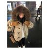 Winter Warm Hooded Coat Retro American Style Thickened Down Jacket with Fur Collar