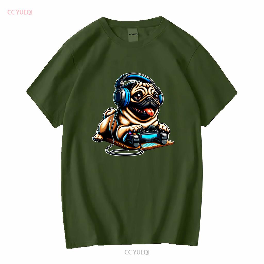 Pugs Dogs Playing Gamer Funny Pug Dog Breed Cute Puppies T Shirt vintage Washed Casual Comfortable Stretched vintage Washed