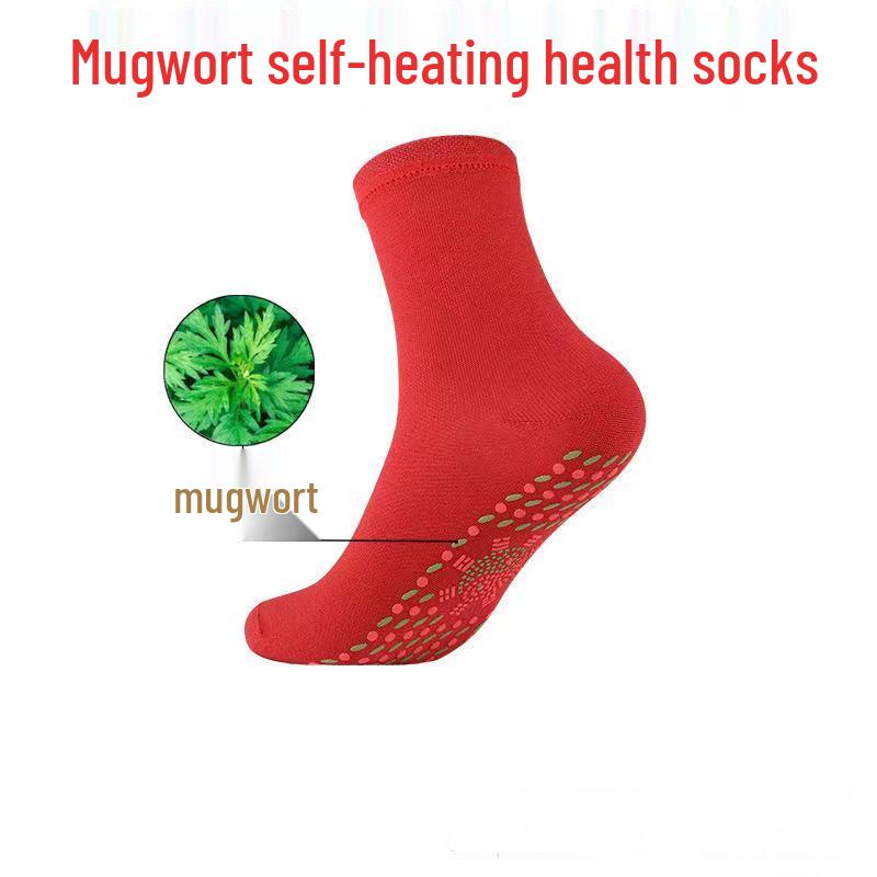 

Согревающие массажные носки с полынью и турмалином – Хлопковые носки до середины икры, впитывающие пот, против холода One Size красный
