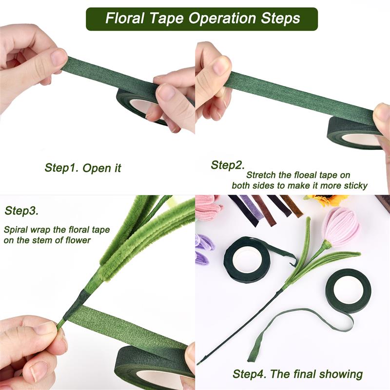 Floral Art Tape 1.2cm * 30yard Green Paper Tape Handmade DIY Floral Making Colored Flower Stem Tape Artificial Flowers Branch