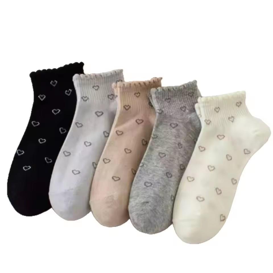 Summer New Lace Love Printed College Style Short Socks Sweat Absorbing Breathable Casual and Comfortable Low Cut Socks
