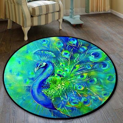 Blue Peacock 3D potištěný kulatý koberec protiskluzový koberec s kulatou plochou Home Dekor Prémiový kruhový koberec podložka na podlahu koberec protiskluzová podložka