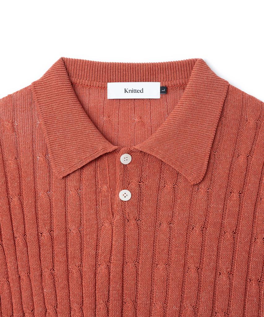 KNITTED Linen Cable Collar Half Knit Orange