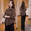 Women's New Stitched POLO Collar Button Print Fashion Loose Versatile Casual Long Sleeve Shirt