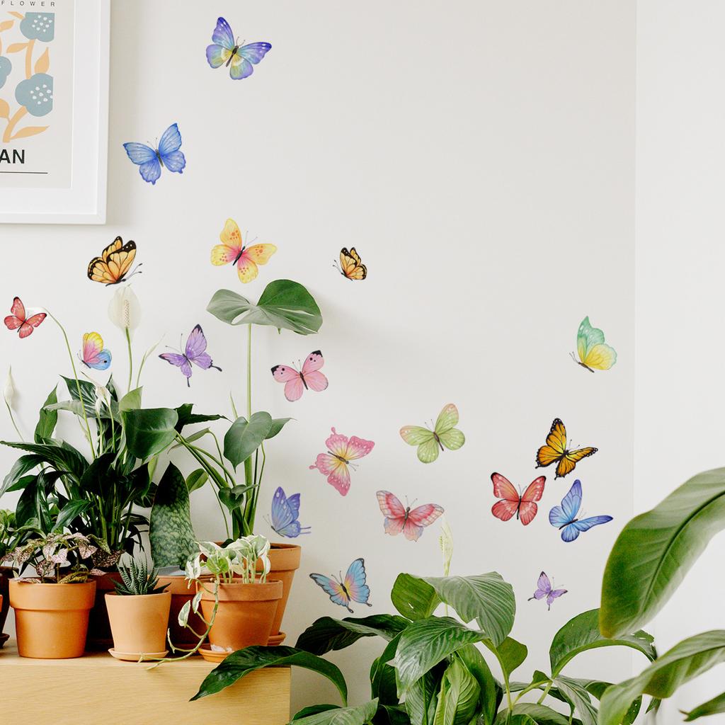 Watercolor Butterfly Wall Sticker Living Room Bedroom Background Decor Wallpaper For Home Decoration Self-adhesive DIY Decals