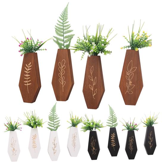 4Pcs Wooden Wall Mount Vase Farmhouse Rustic Home Office Living Room Wall Hanging Artificial Plants Holder Dried Flower Vase Decoration